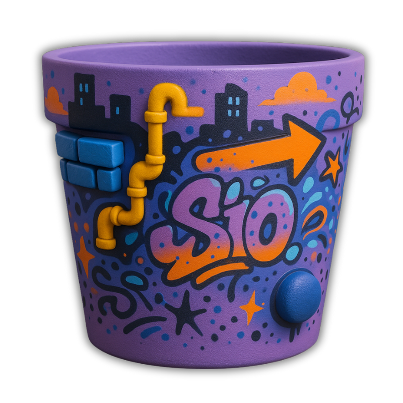 Maceta Urbana 🎨🏙️ Graffiti 3D en Lila, Azul y Naranja