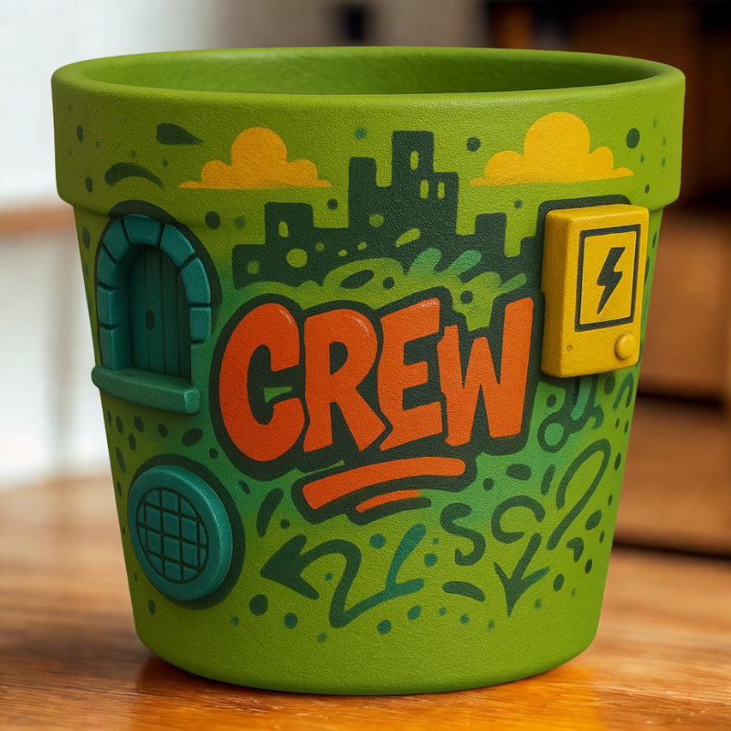 Maceta Graffiti “CREW” 💚🎨 con Detalles Urbanos 3D - Imagen 5