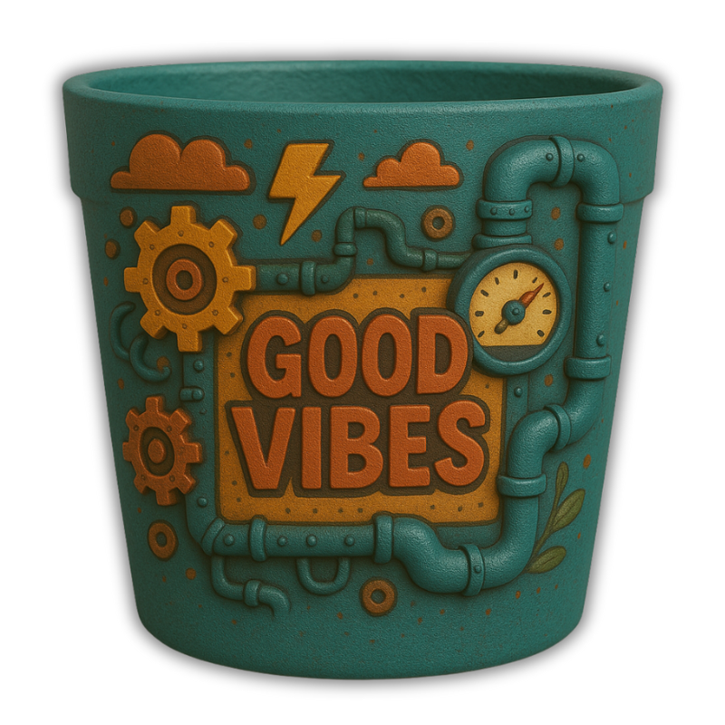 Maceta Urbana “Good Vibes” 🌈🔧⚙️ – Diseño Industrial 3D Moderno