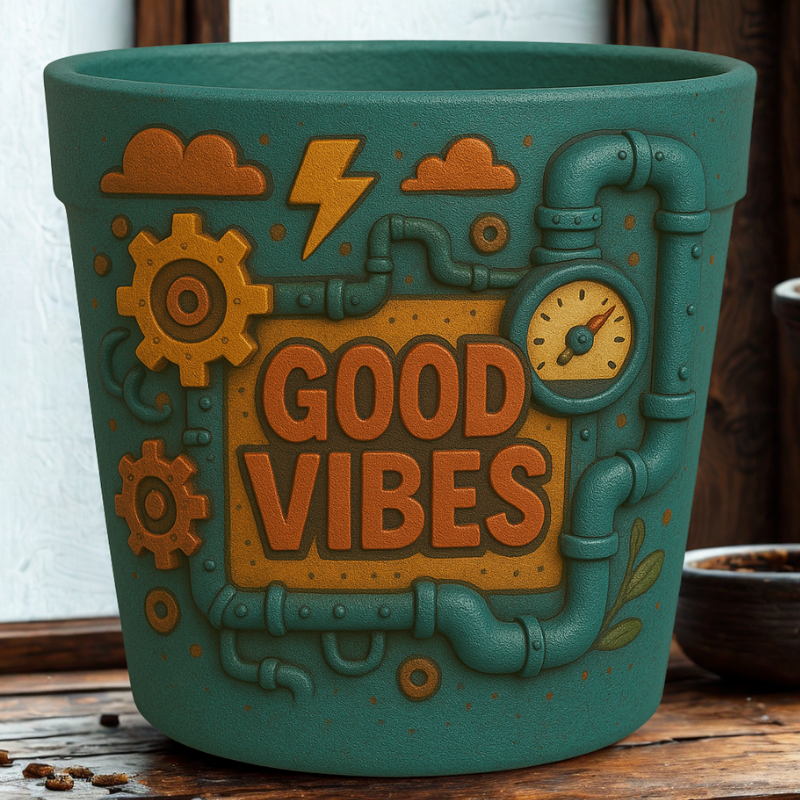 Maceta Urbana “Good Vibes” 🌈🔧⚙️ – Diseño Industrial 3D Moderno - Imagen 4