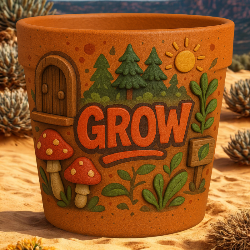 Maceta “GROW”🍄🌲🌞 Diseño Natural 3D con Estética Bosque Encantado - Imagen 2
