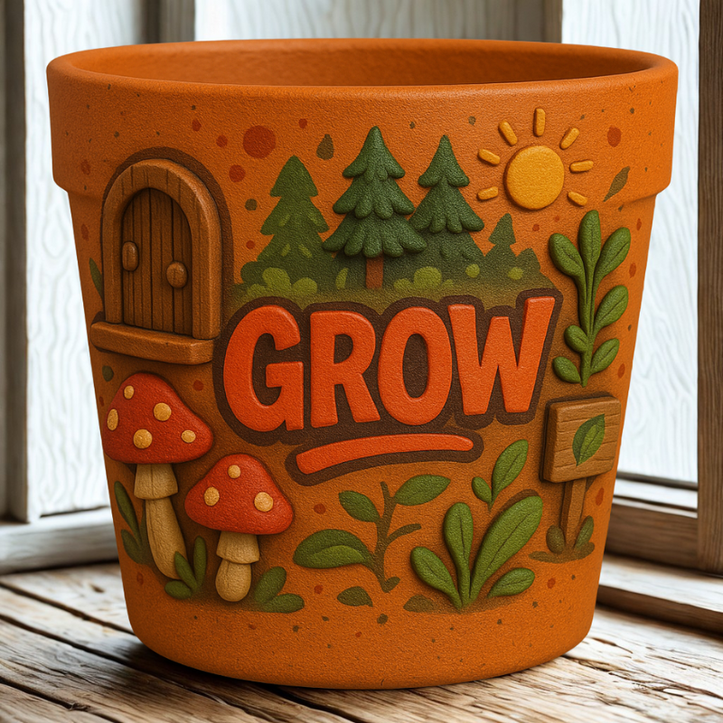 Maceta “GROW”🍄🌲🌞 Diseño Natural 3D con Estética Bosque Encantado - Imagen 5