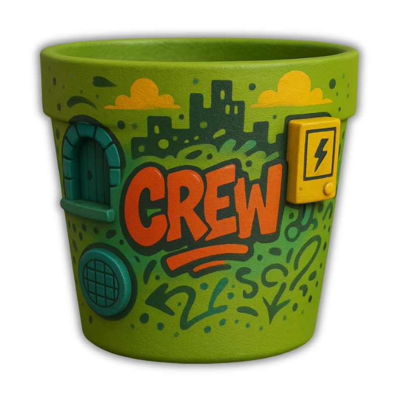 Maceta Graffiti “CREW” 💚🎨 con Detalles Urbanos 3D