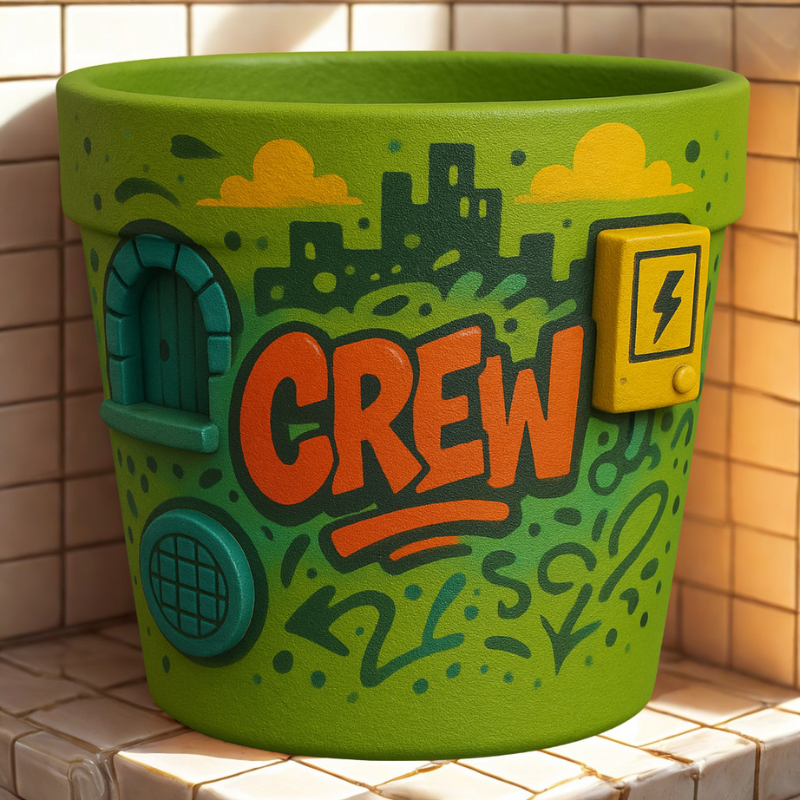 Maceta Graffiti “CREW” 💚🎨 con Detalles Urbanos 3D - Imagen 4