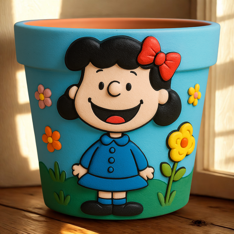 Maceta Cartoon Infantil con Niña y Flores en Relieve 🌼👧 Decoración Tierna y Colorida - Imagen 5