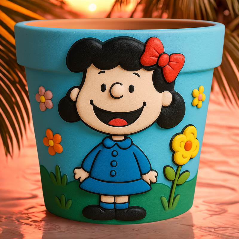 Maceta Cartoon Infantil con Niña y Flores en Relieve 🌼👧 Decoración Tierna y Colorida - Imagen 4