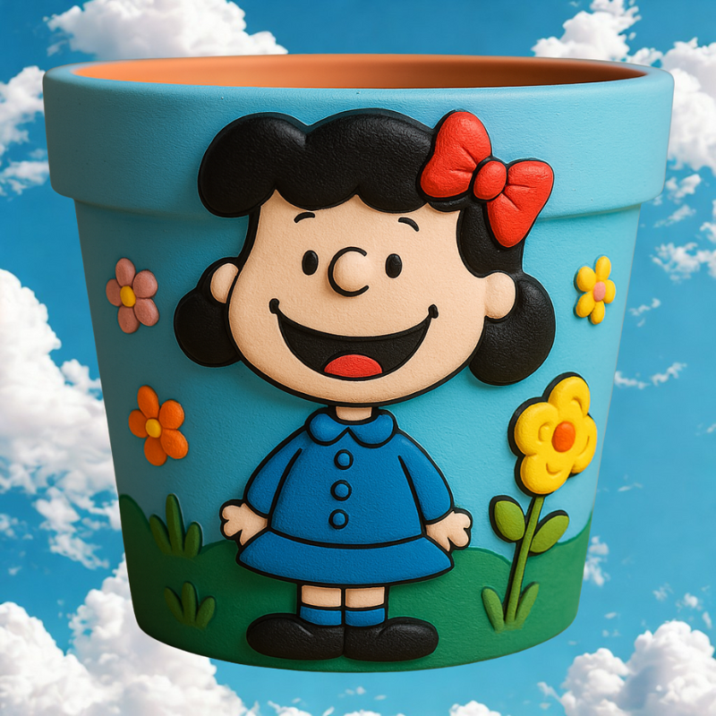 Maceta Cartoon Infantil con Niña y Flores en Relieve 🌼👧 Decoración Tierna y Colorida - Imagen 3