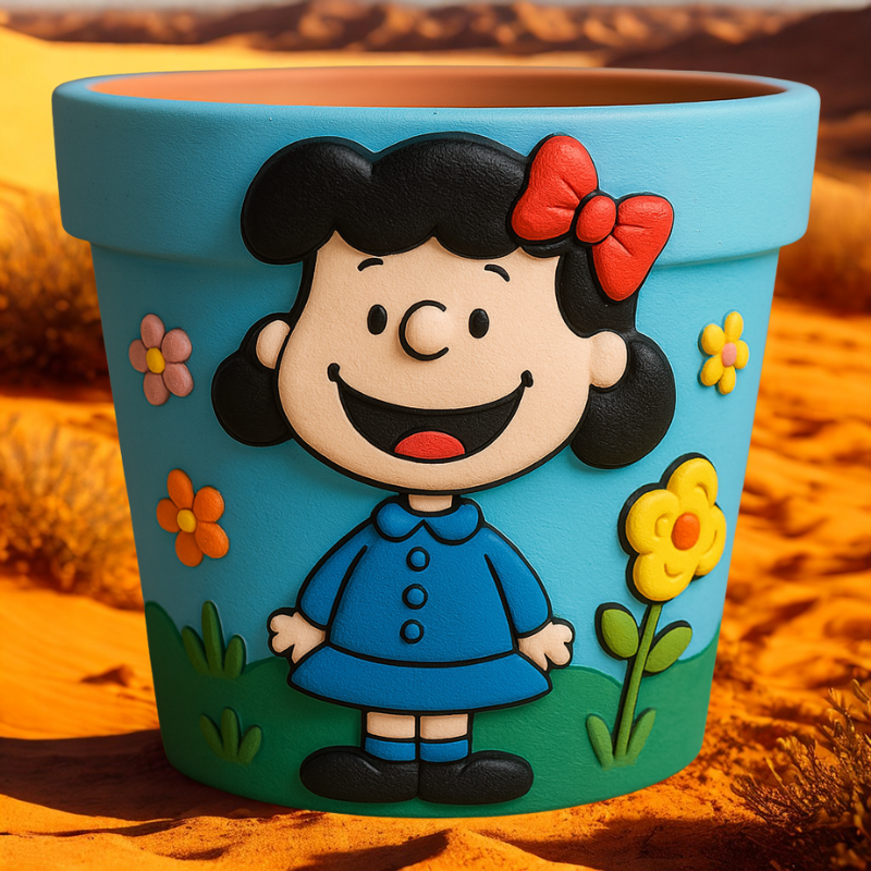 Maceta Cartoon Infantil con Niña y Flores en Relieve 🌼👧 Decoración Tierna y Colorida - Imagen 2
