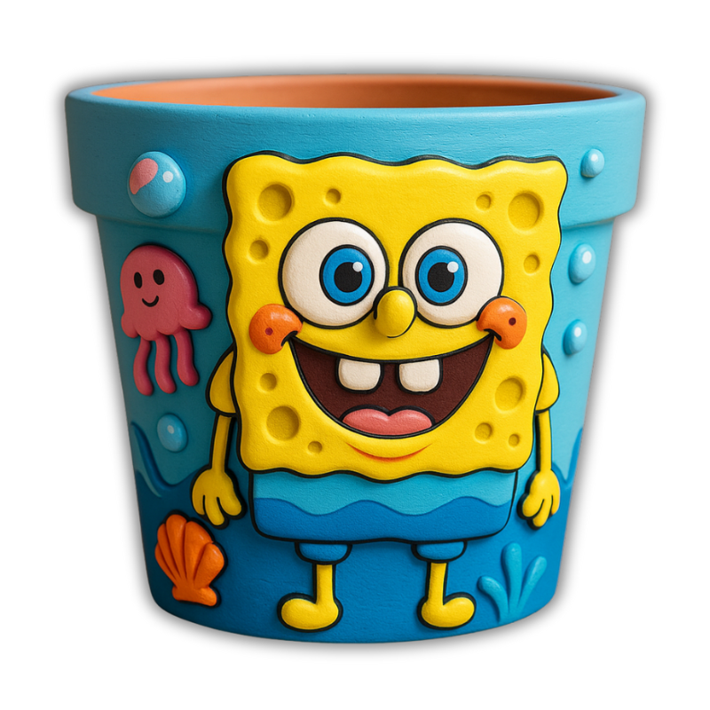 Maceta Cartoon de Esponja Marina en Relieve 🌊🧽 Decoración Divertida y Colorida