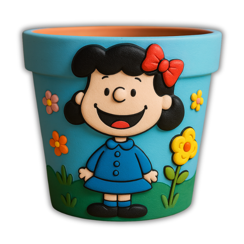 Maceta Cartoon Infantil con Niña y Flores en Relieve 🌼👧 Decoración Tierna y Colorida